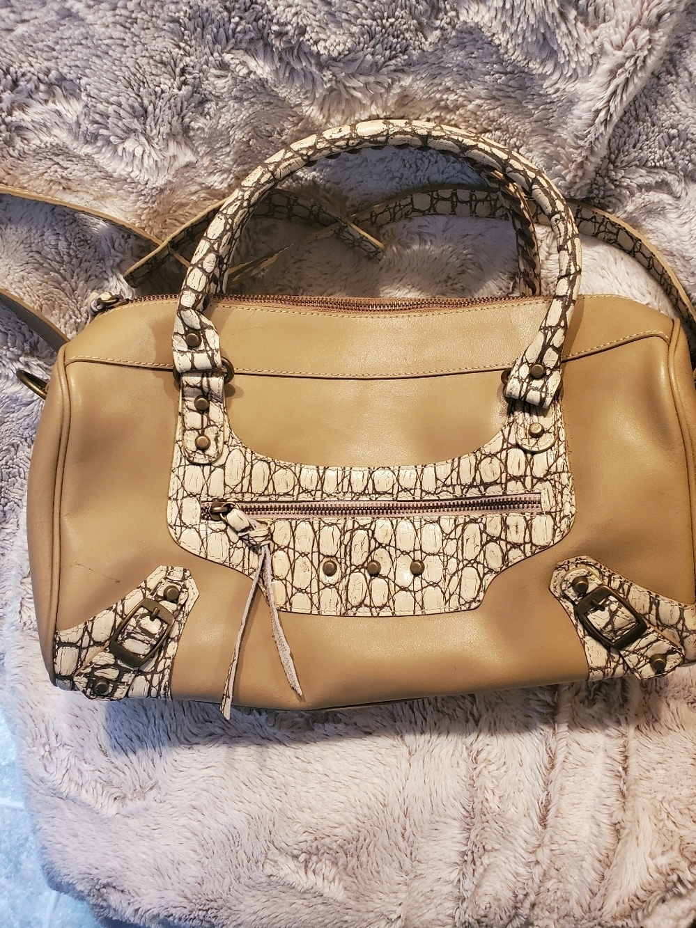 Charlie Lapson Faux Reptile Snake Skin Purse Handbag Removable Strap